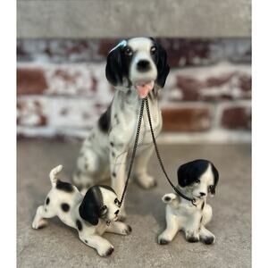 Vintage English Springer Spaniel Mother Dog Puppies W/ On Chain Japan (flaw)